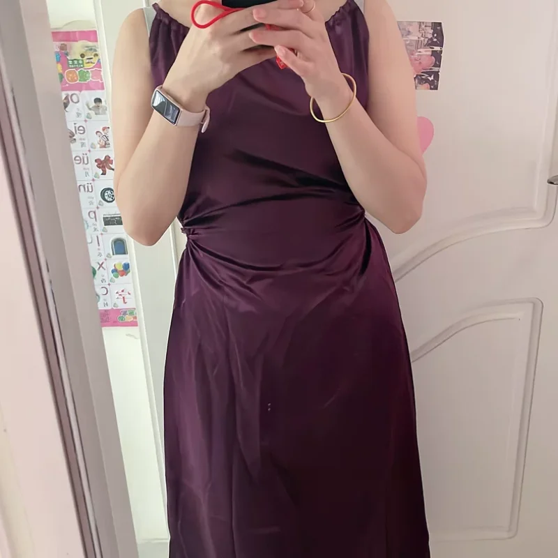 Ärmelloses Midi-Kleid für Damen, aushöhlen, schmeichelhafte Taille, neues Design, zart, elegant, A-Linie, Vestidos, Falten, Ulzzang Chic