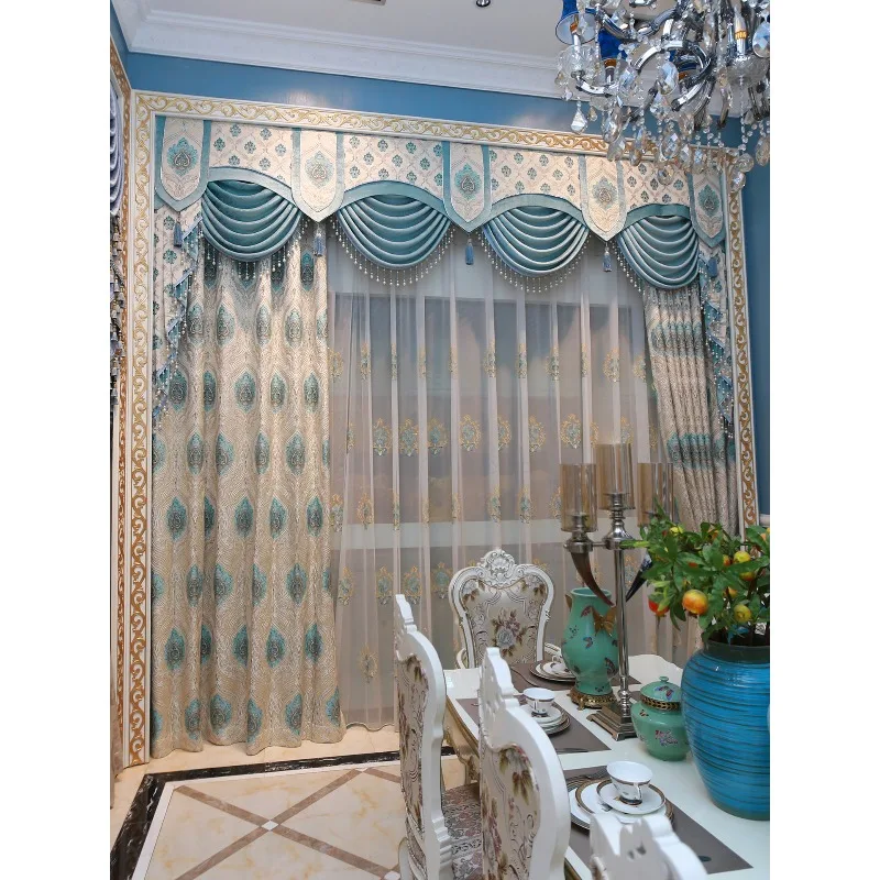 European-style large flower curtains living room luxury atmosphere villa American French Chinese-style new bedroom shading advan