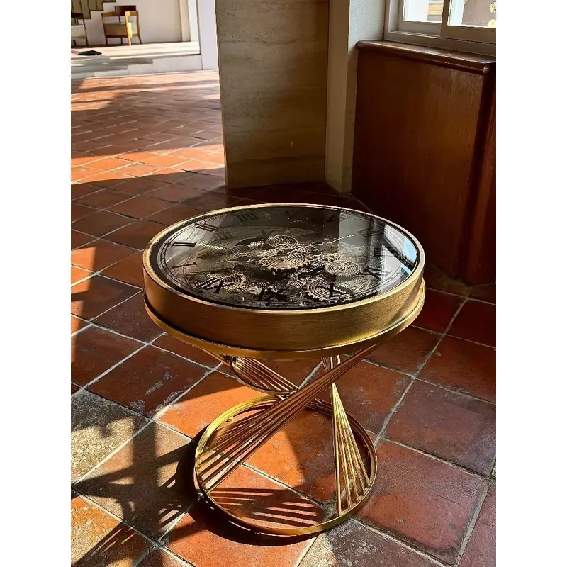 Vintage Clock,Rotate Gear,Coffee Table, American Living Room,Sofa,Side Small Corner Tables,Homestay,Metal Furniture