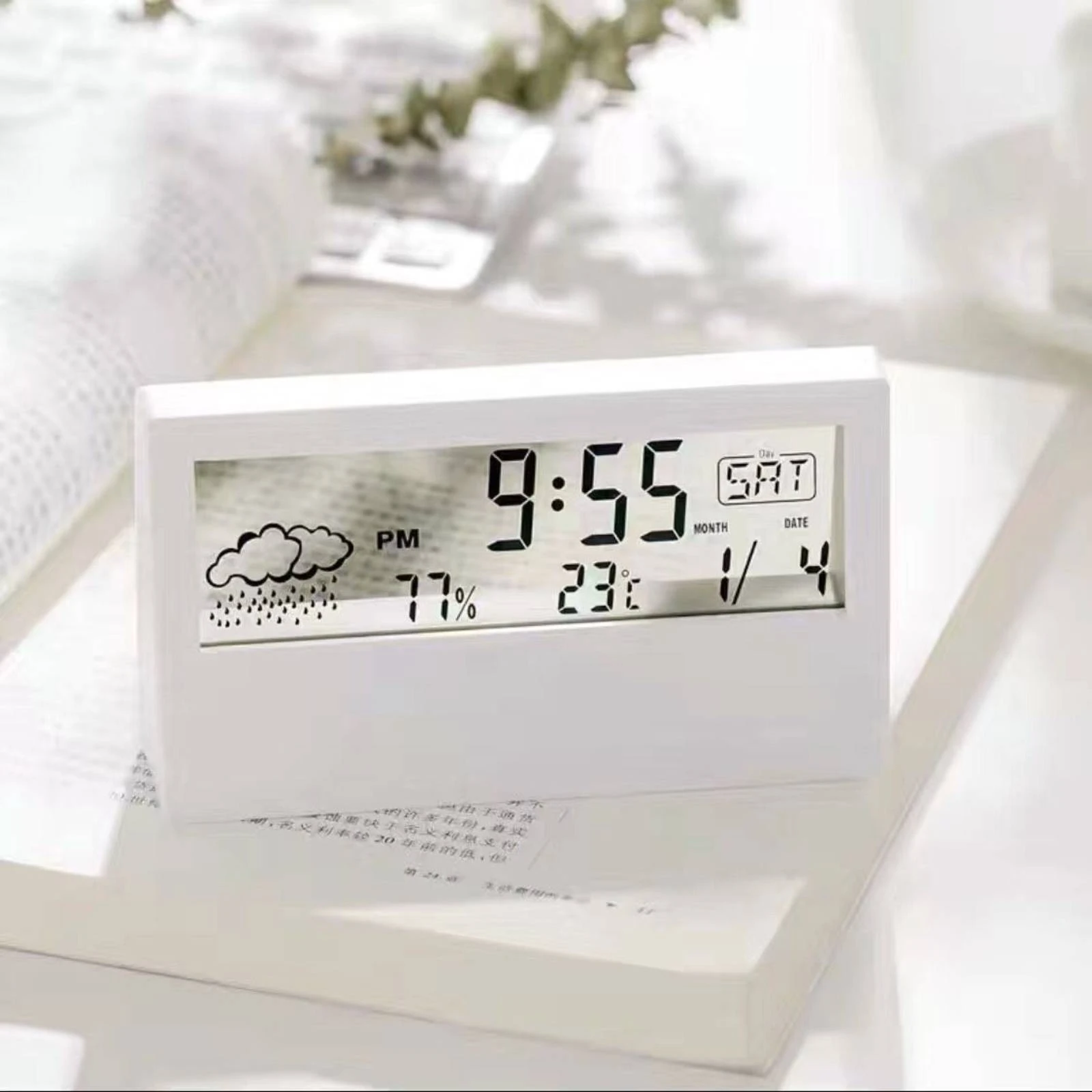 Temperature Humidity Clock Multifunctional Digital Alarm Clock Timekeeping Device Minimalist Design for Desktop, Bedroom