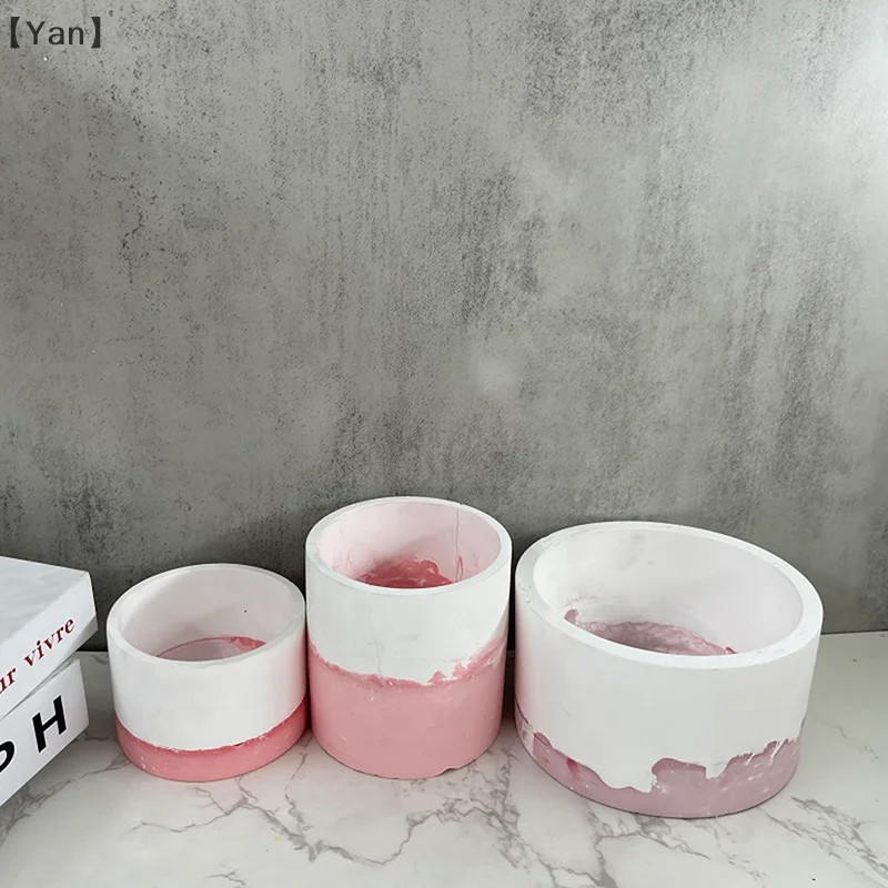 Cetakan beton pot bunga bulat-cetakan silikon untuk pot tanaman, pengecoran Resin kerajinan tangan, kotak penyimpanan pena, dan dekorasi rumah
