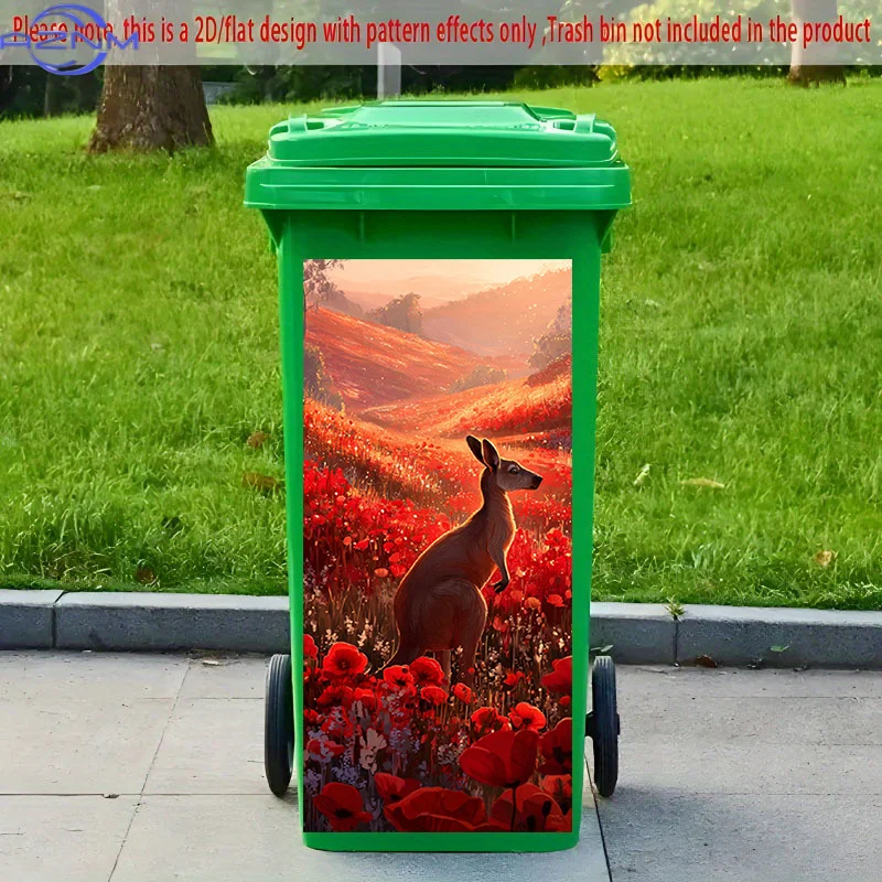 1pc of 2D Pattern Printing Kitchen Trash Can Sticker, X Cm, Sunset Red Kangaroo Theme Kitchen Home Decor Wallpaper, Self-Adhes