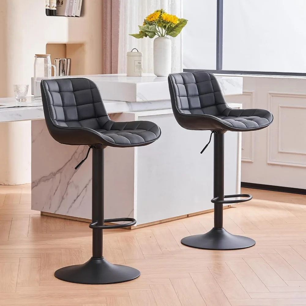 Modern Bar Stools Set of 2 Adjustable Bar Stool Armless Counter Height Bar Chairs Upholstered PU Leather Barstool Square,Black