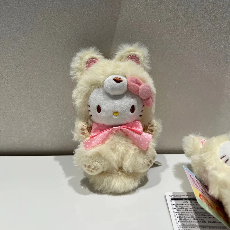 10cm 애니메이션 헬로 키티 플러시 장난감 pp 면화 채우기 카와이 인형 키 체인 펜던트 소녀 심낭 포장 장식 선물