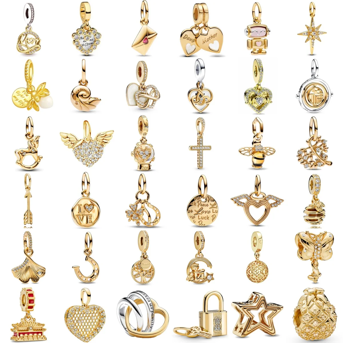 2025New 925 Sterling Silver Light Gold Bee Leaf Lock Robot Envelope Charm DIY Pendant Fit For Original Bracelets Women's Jewelry