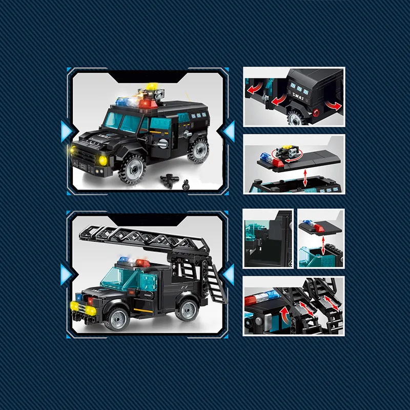 SEMBO-Blocos De Construção De Veículos Militares, Kits De Montagem, Helicóptero MOC, Carro De Polícia, Tijolos Modelo, Aeronaves, Brinquedos Meninos, Presentes De Aniversário