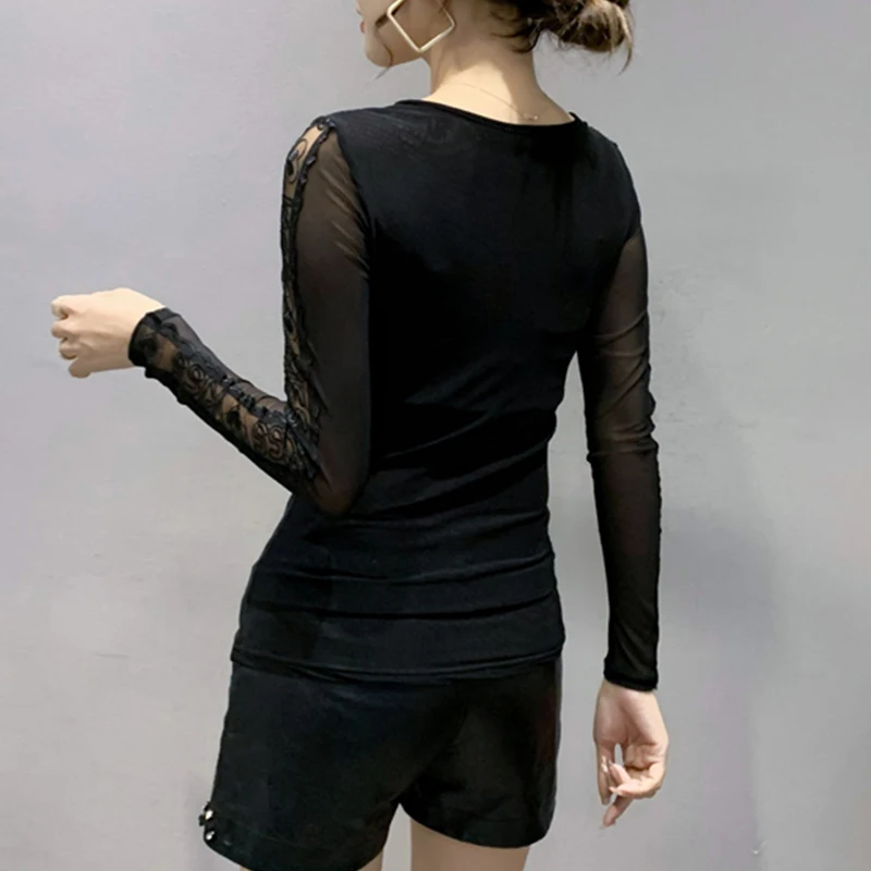 2026 new fall european clothes t-shirt chic sexy v-neck draped paisley women tops long Sleeve bottoming Shirt slim tees