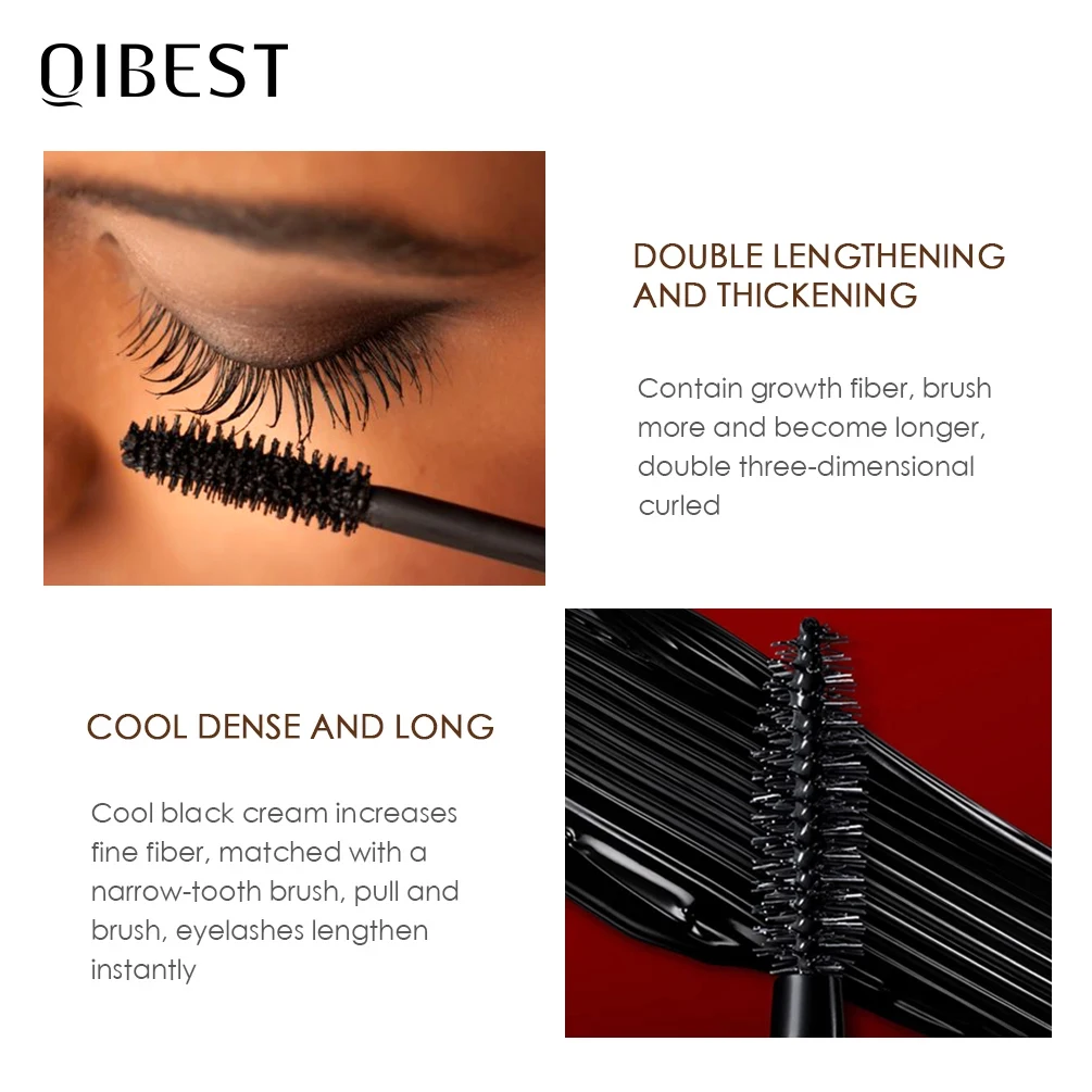 QIBEST 4D Black Mascara Waterproof Lengthening Curling Eye Lashes Rimel Mascara Silk Fiber Women Mascara Extra Volume 5g Makeup