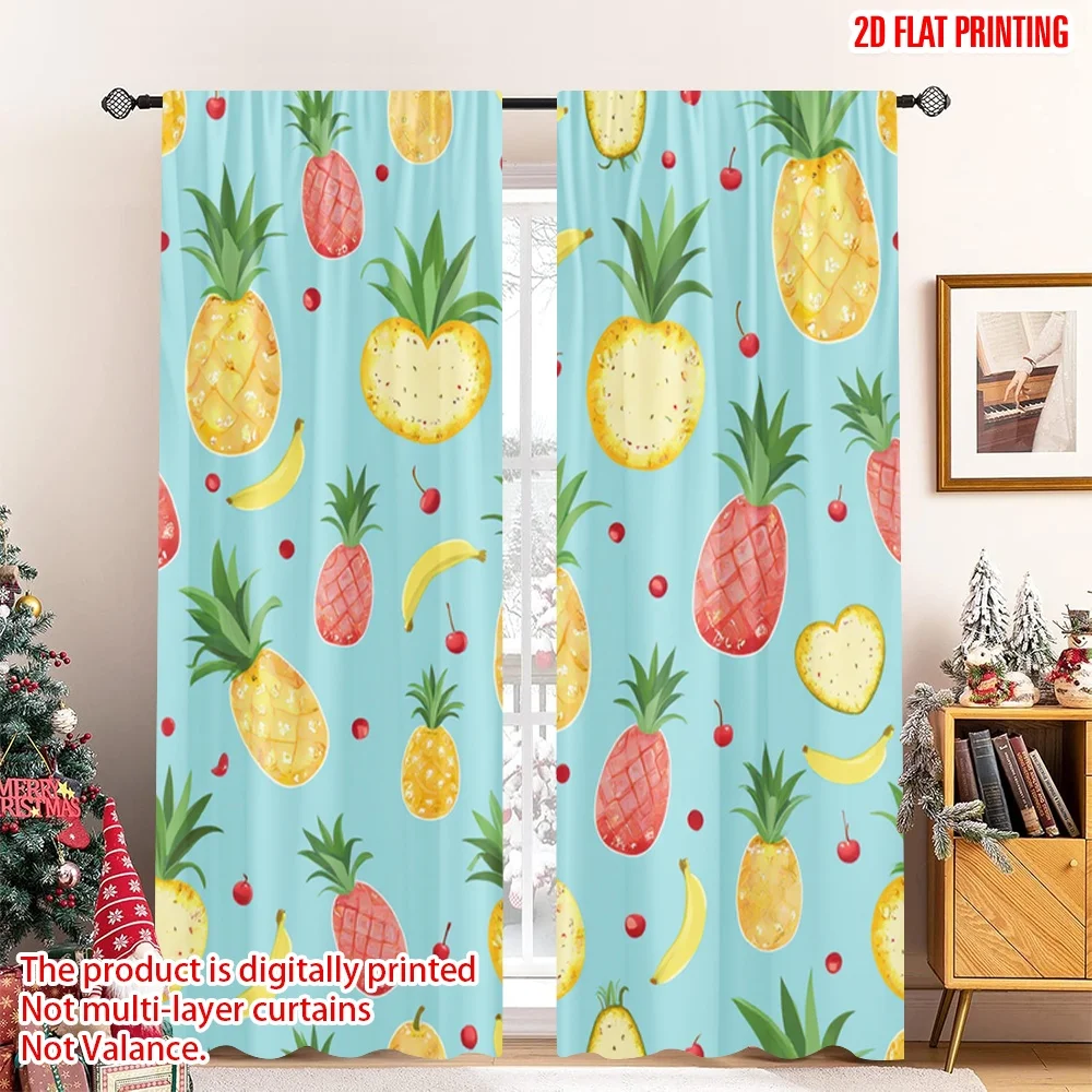 2pcs 2D flat printing Drapes Tropical fruit pineapple banana orange Digital Printed Polyester Drapes Family Party Decoration Use
