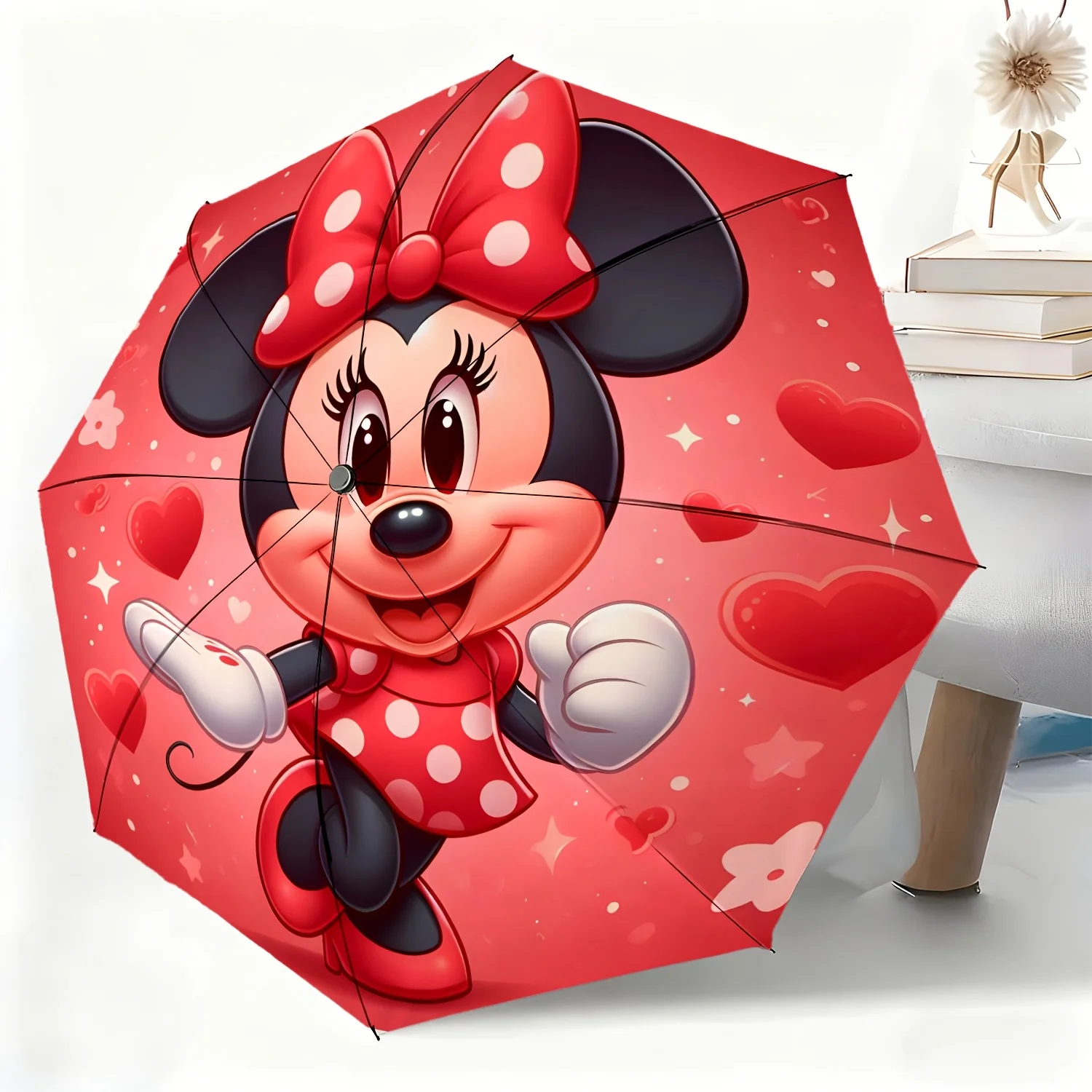 

Автоматический зонт с рисунком Дисней Минни Маус, 1 шт., всепогодный зонт, подходящий для любых случаев, портативный складной зонт.