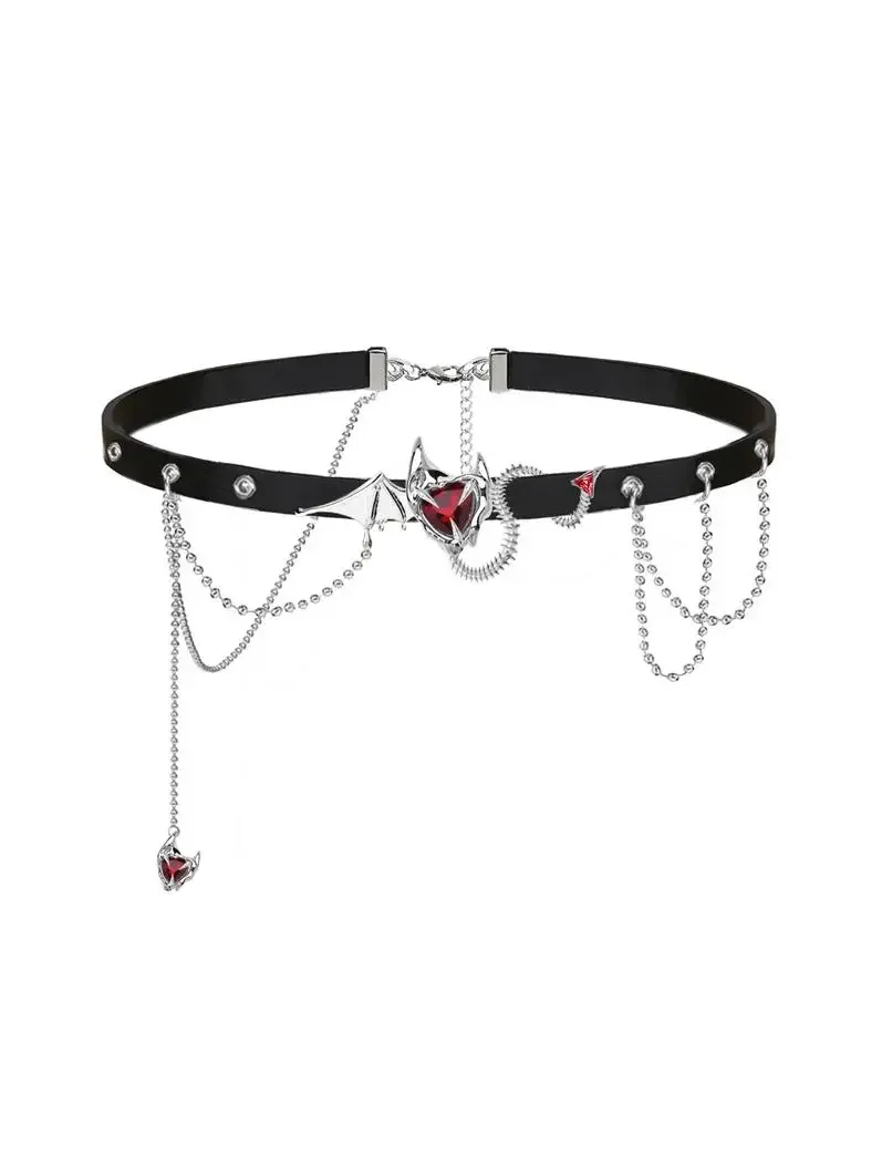 Cold wind little devil leather splicing neck chain niche high-end necklace