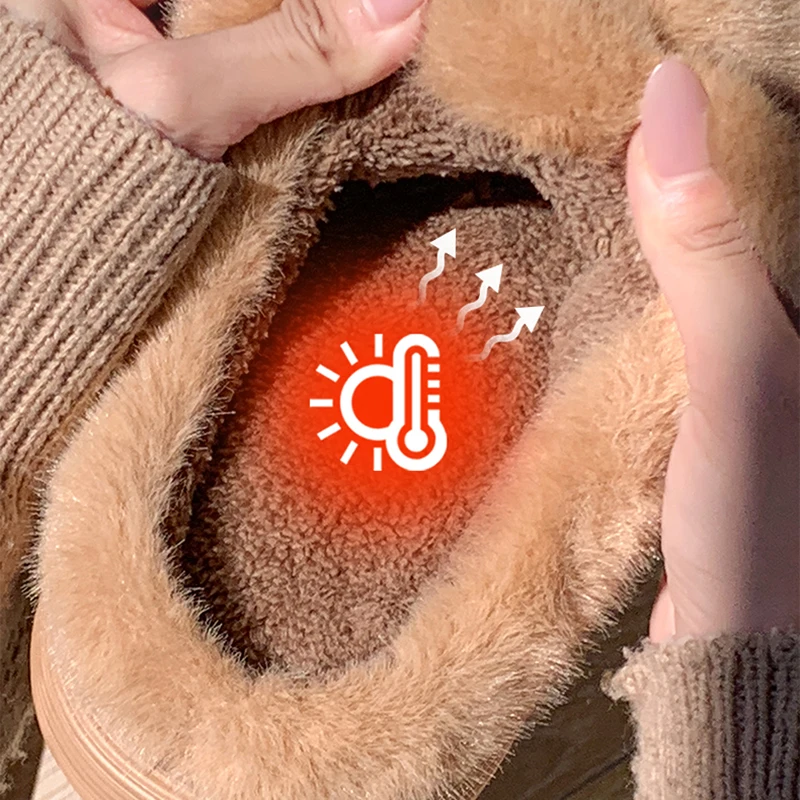Husky Hund Kunstpelz Paar Winter Hausschuhe Chunky Plattform Rutschfeste Hausschuhe Frau Komfort Flauschige Plüsch Outdoor Hausschuhe Frauen – Detail 7