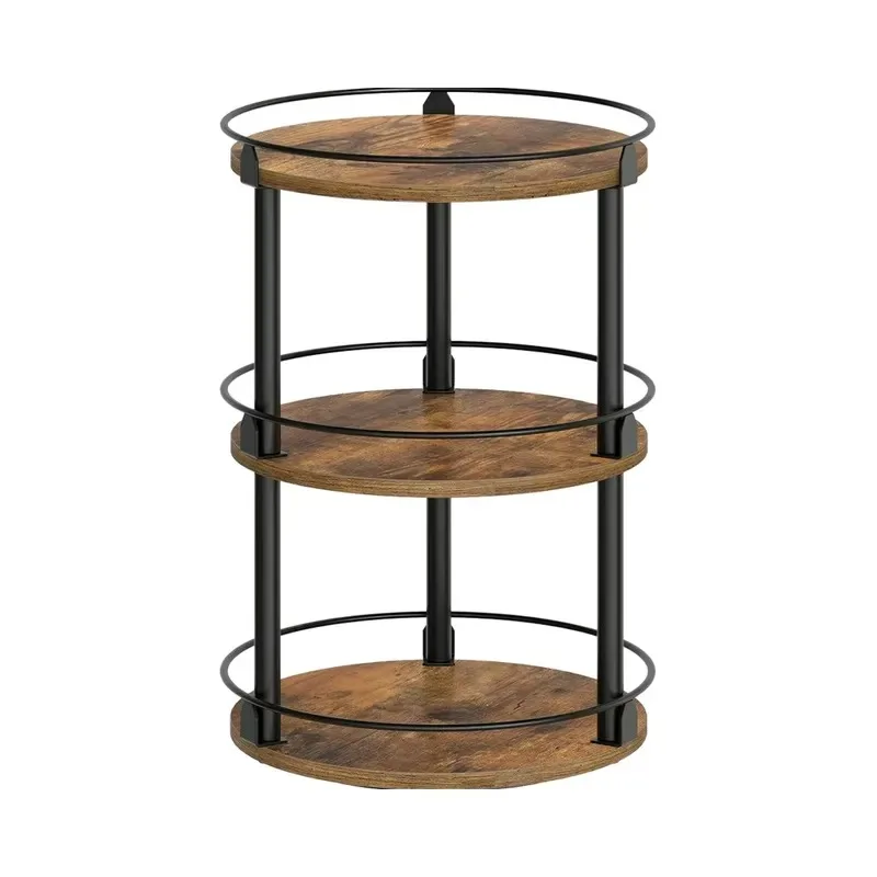 3-Layer Country Brown Black XSR23BR Industrial Turntable Spice Rack Carbon Steel Folding Rack Round Spice Rack
