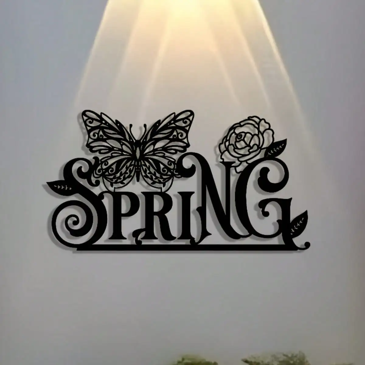 Spring Theme Floral Iron Wall Art Elegant Metal Decor for Home Office Bedroom Wall Ornament