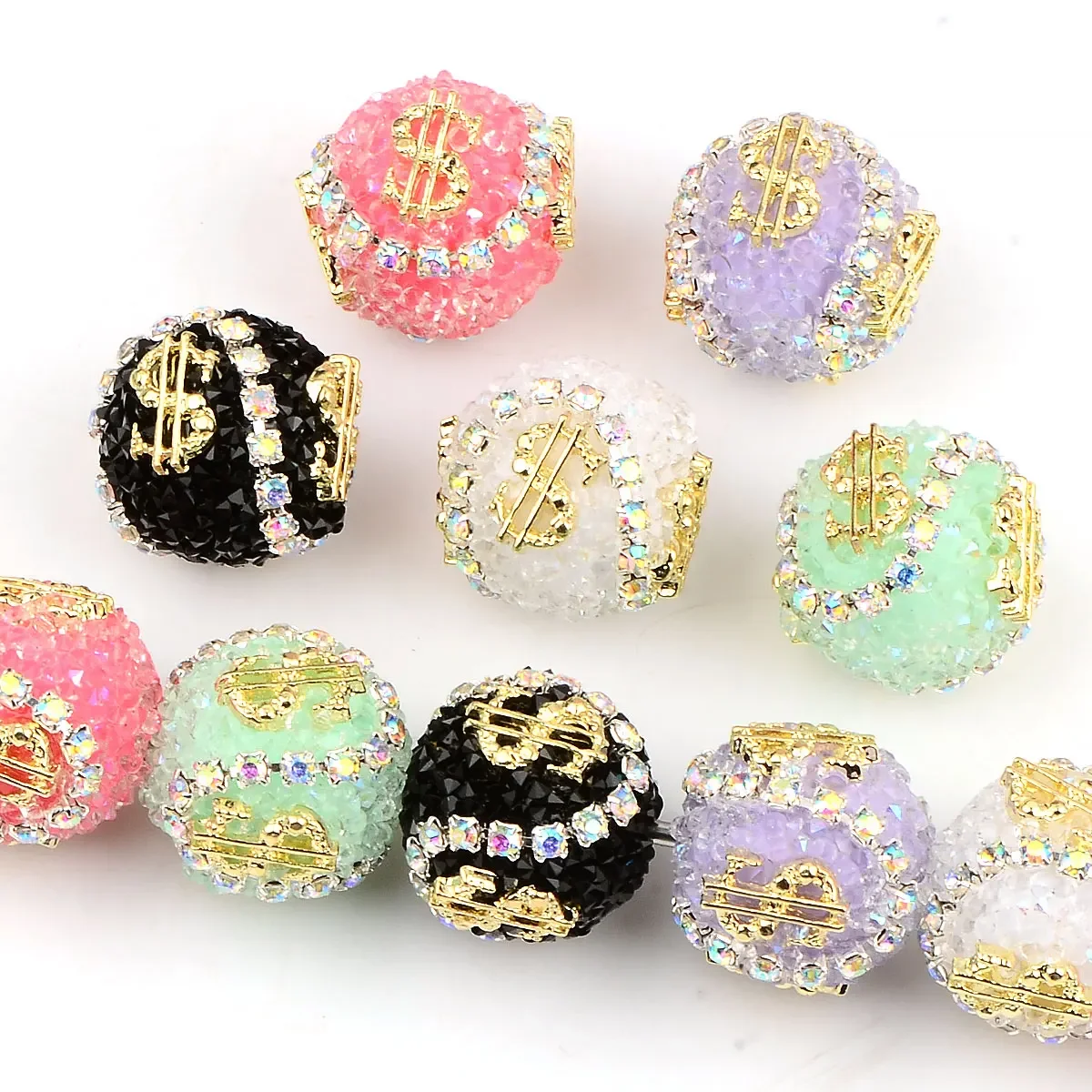 3pcs 1.6cm Random Color Mix Colorful Hard Candy Candy Color Embed Rhineston Acrylic Beads DIY Bracelet Necklace Pendant