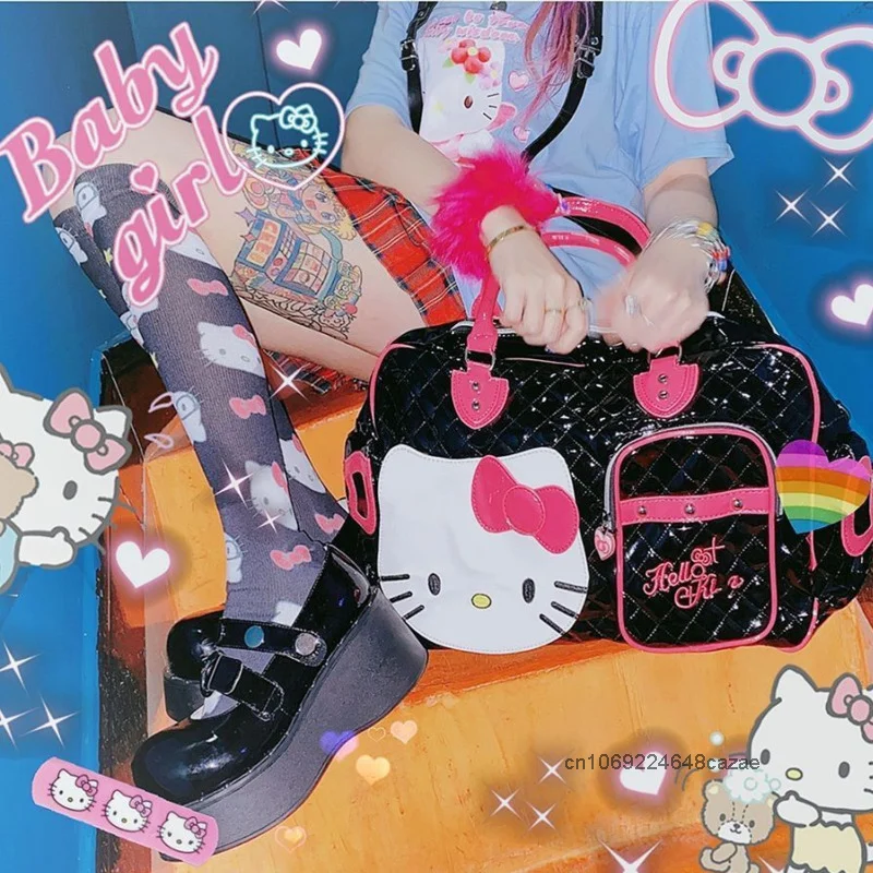 Sanrio Hello Kitty Cat Sweet Hot Girl Schoolbag New Fashion Japanese Style Travel Handbag Large Capacity Sweet Y2k Student Tote