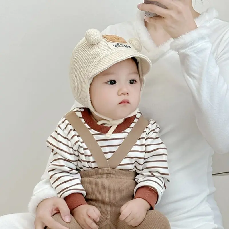 

Cute Bear Ear Protection Cap Cartoon Baby Lacing Beanies 0-12Month Boy Girl Newborn Fetal Hat Kids Autumn Corduroy Pullover Hats