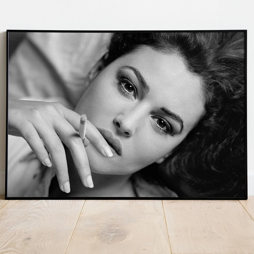 Monica Bellucci Poster Italy Sexy Actress Movie Star Canvas Art Bar Black And White Wall Picture For Living Room Home Decoration