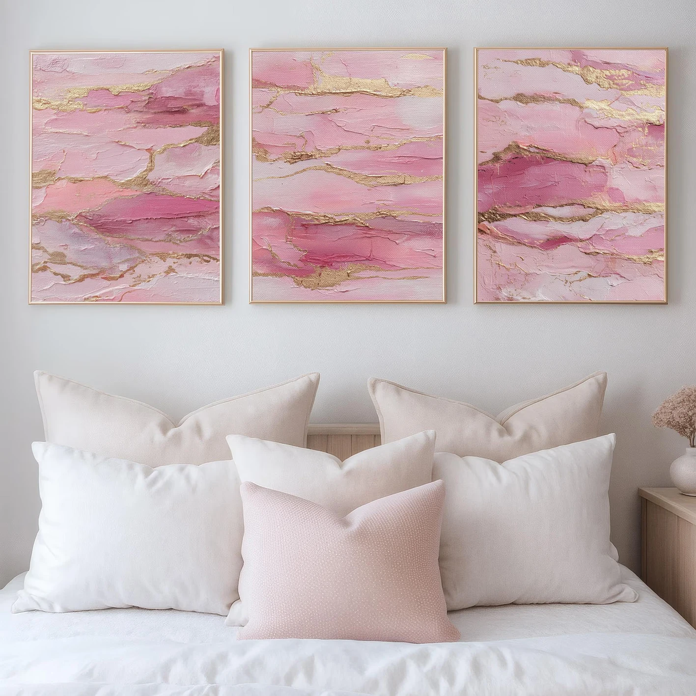 3 Pieces Pink Gold Abstract Wall Art Canvas Prints Blush Pink Gold Foil Marble Artwork Poster Modern Minimalist Home Wall Decor