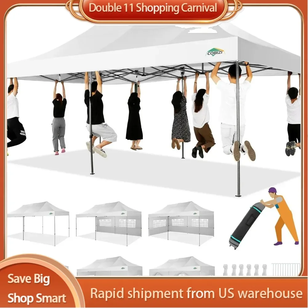 Heavy Duty Pop up Canopy Tent 10x20 with 6 sidewalls Easy Up Commercial Outdoor Wedding Party Tents for Parties All Season Wind