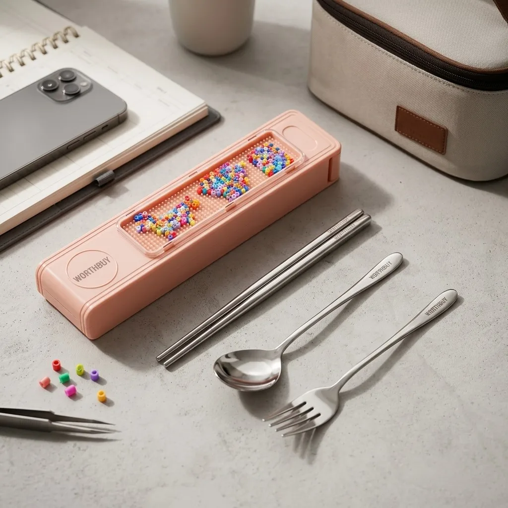 Portable 304 Stainless Steel Cutlery Set DIY Pop-up Case Travel Utensils Spoon Fork Chopsticks Tableware School Lunch Box