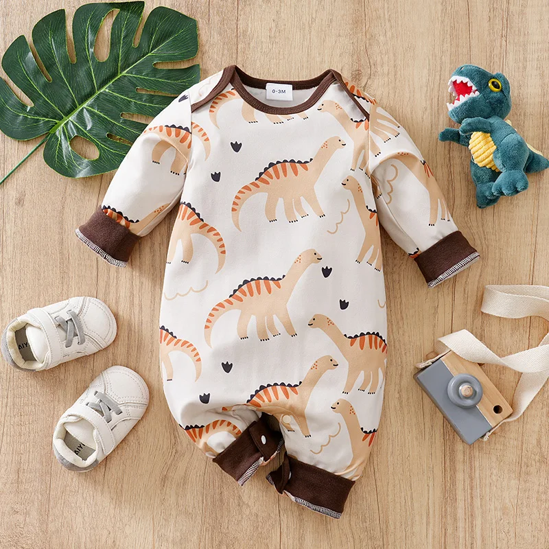 

Spring 0-18 months male and female baby long sleeve onesieFull print cute dinosaur comfortable fabric suitable for going out