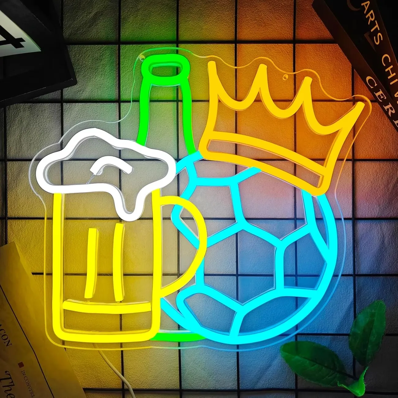 Beer Cup Football Crown LED Neon Sign USB Powered Neon Light Wall Decor for Bar Pub Man Cave Party Gift