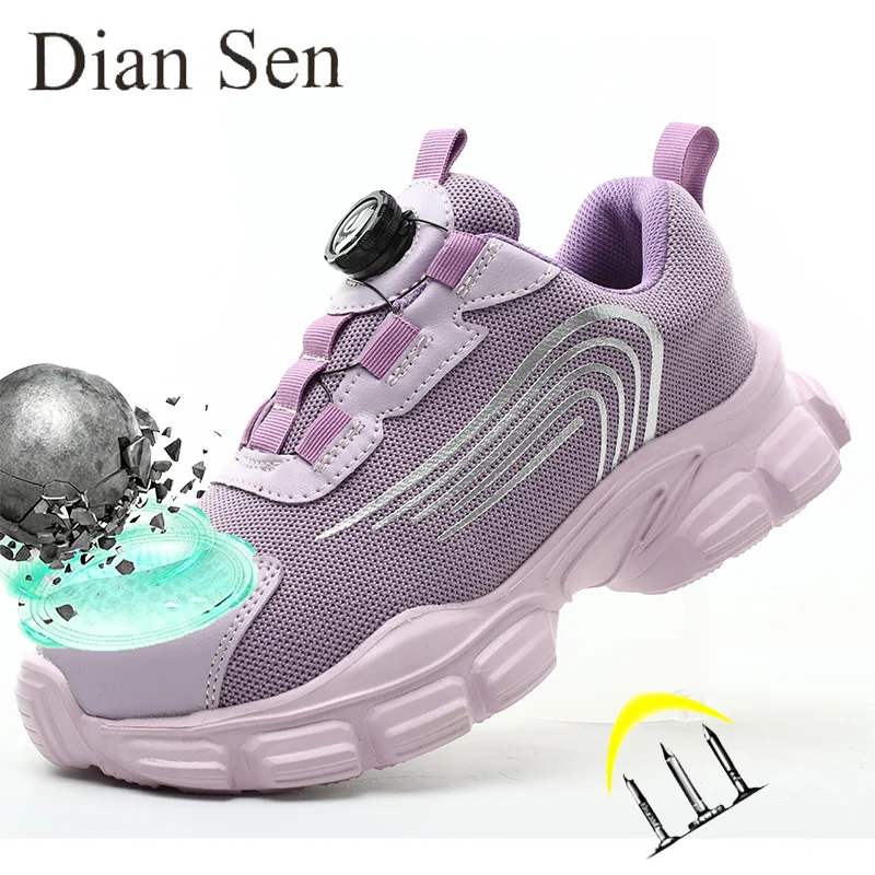 Zapatos de seguridad con punta de acero, calzado informal para mujer, antigolpes, a prueba de pinchazos, ligeros, transpirables, zapatillas de trabajo para trabajar como senderismo, color rosa