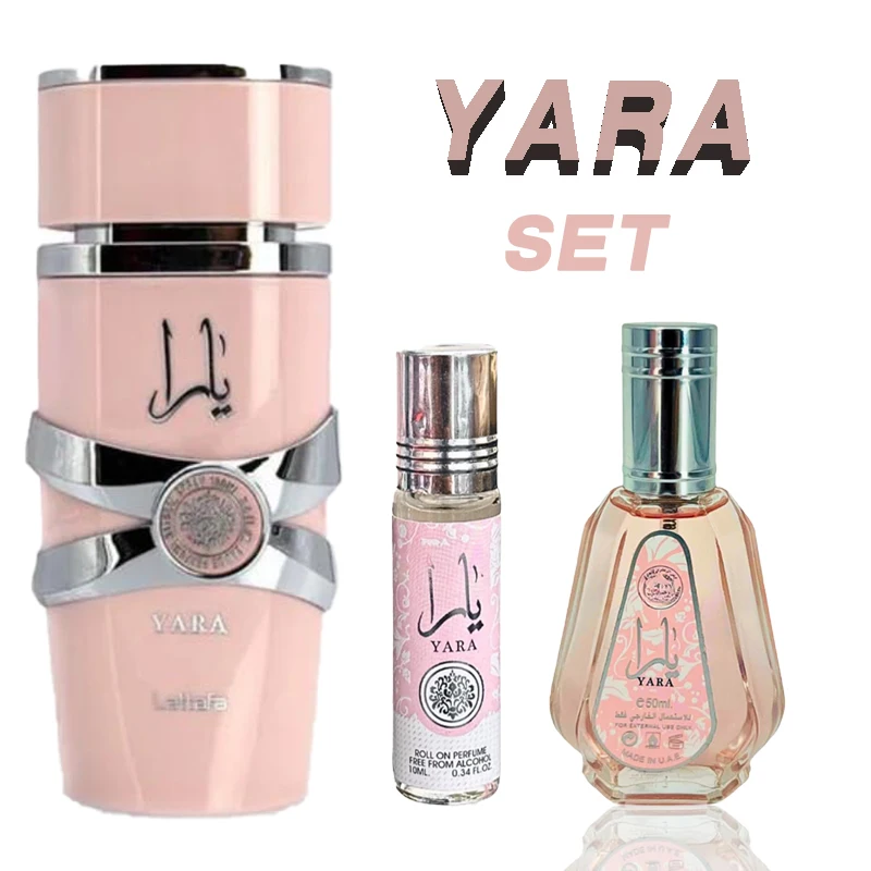 

LATTAFA YARA SET Pink 10ml+50ml+100ml Perfume Roller for Women Eau De Parfum Spray Female Long-Lasting Fragrance set