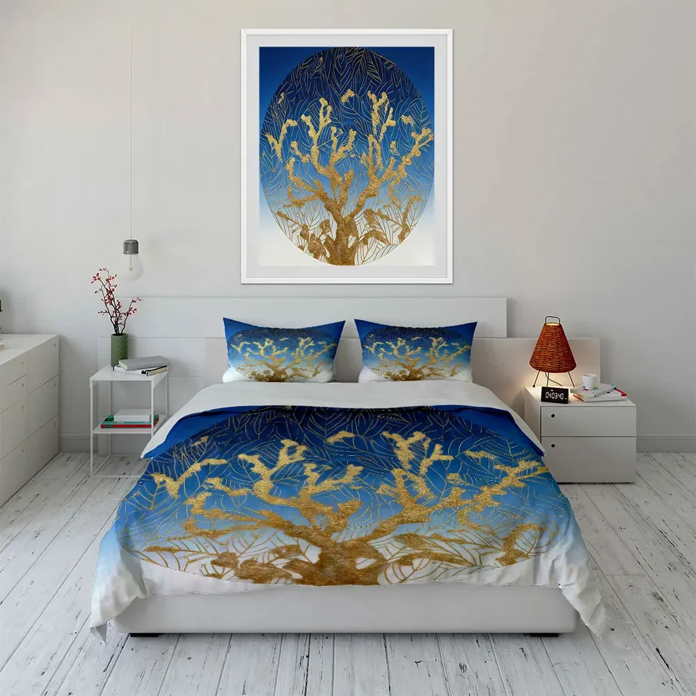 Golden Tree Art Decor Set Soft Comfortable Duvet Cover Bedding Set Included 1*Duvet Cover & 2*Pillowcases, gift
