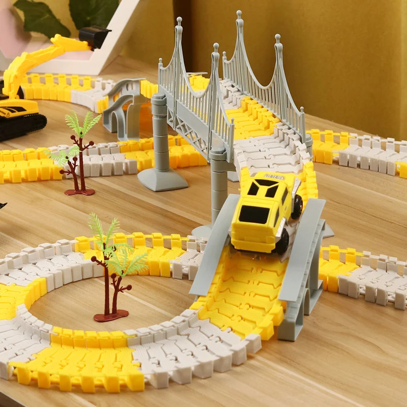 137-467pcs รถไฟไฟฟ้ารถชุดเกมสมองยืดหยุ่นโค้งยานพาหนะของเล่นพลาสติกรถไฟสีสําหรับของขวัญเด็ก