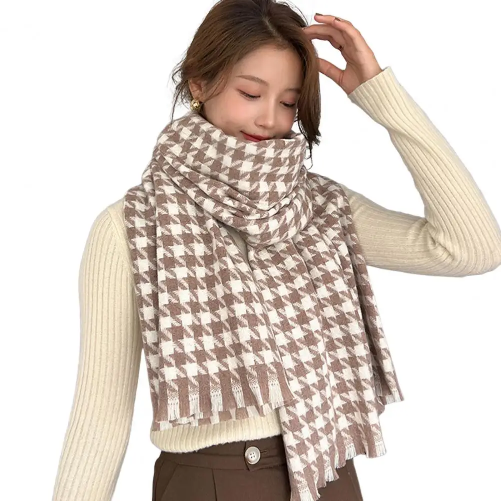 Châle thermique à carreaux pour femme, écharpe de Style coréen, résistant au froid, motif géométrique