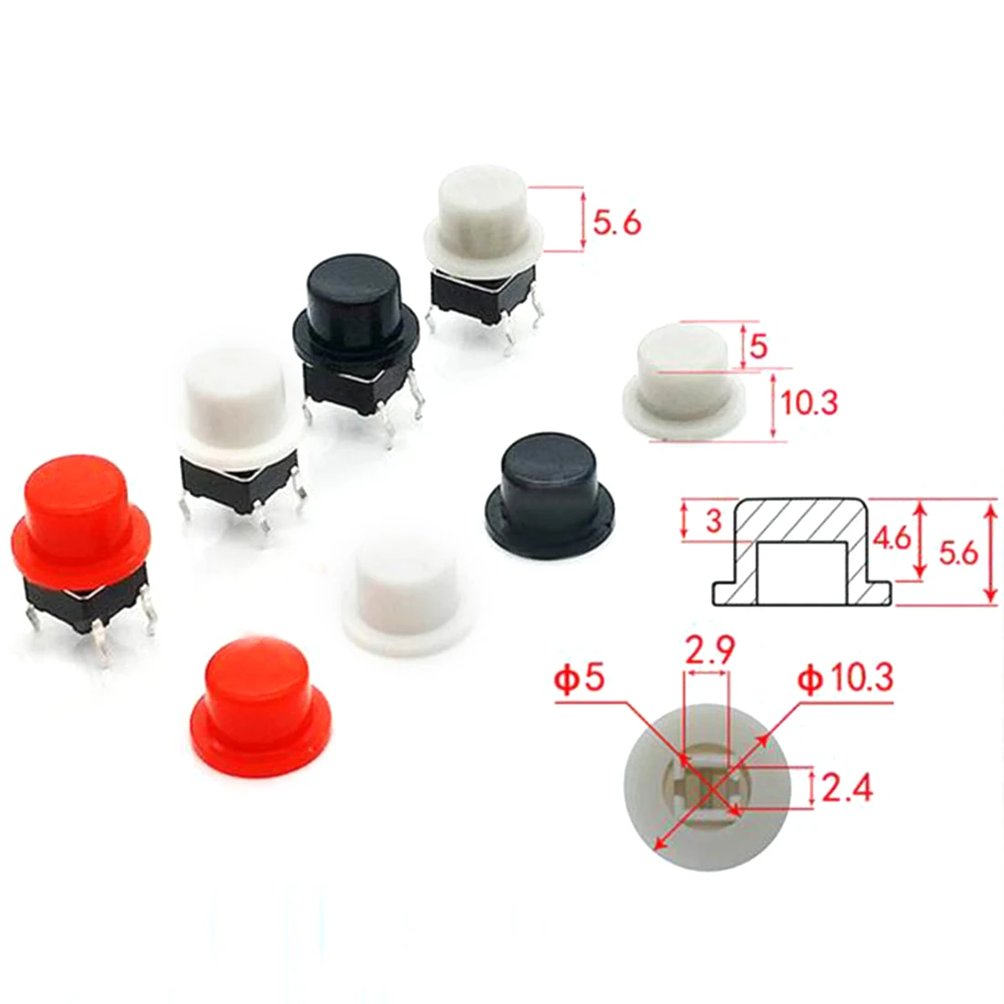 100pcs 5.6*6.9mm Button Cap Push Button Switch Cap Round Switch Cap for 6*6mm Square Tactile Switches