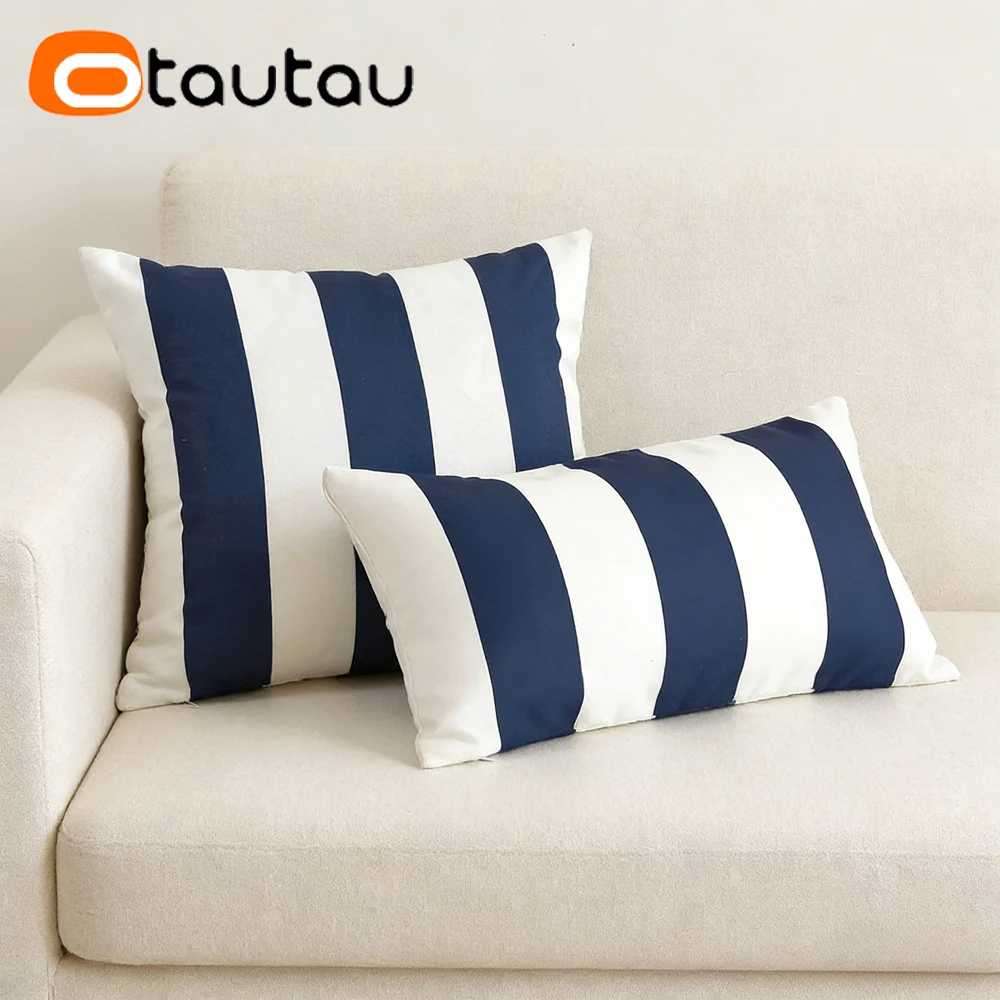 OTAUTAU Ourdoor Stripe Cushion Cover Beach Swim Pool Garden Throw Pilowcase KD021【No Filler!Please Buy Filler Yourself!】
