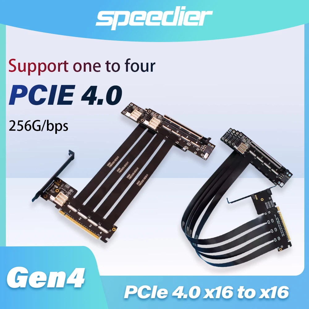 PCIe 4.0 X16 FFC GPU Extender Cable for 1 To 4 Riser Gen4 256G/bps Split Card PCIe-Bifurcation 16X To X4 X8 Expansion Adapter