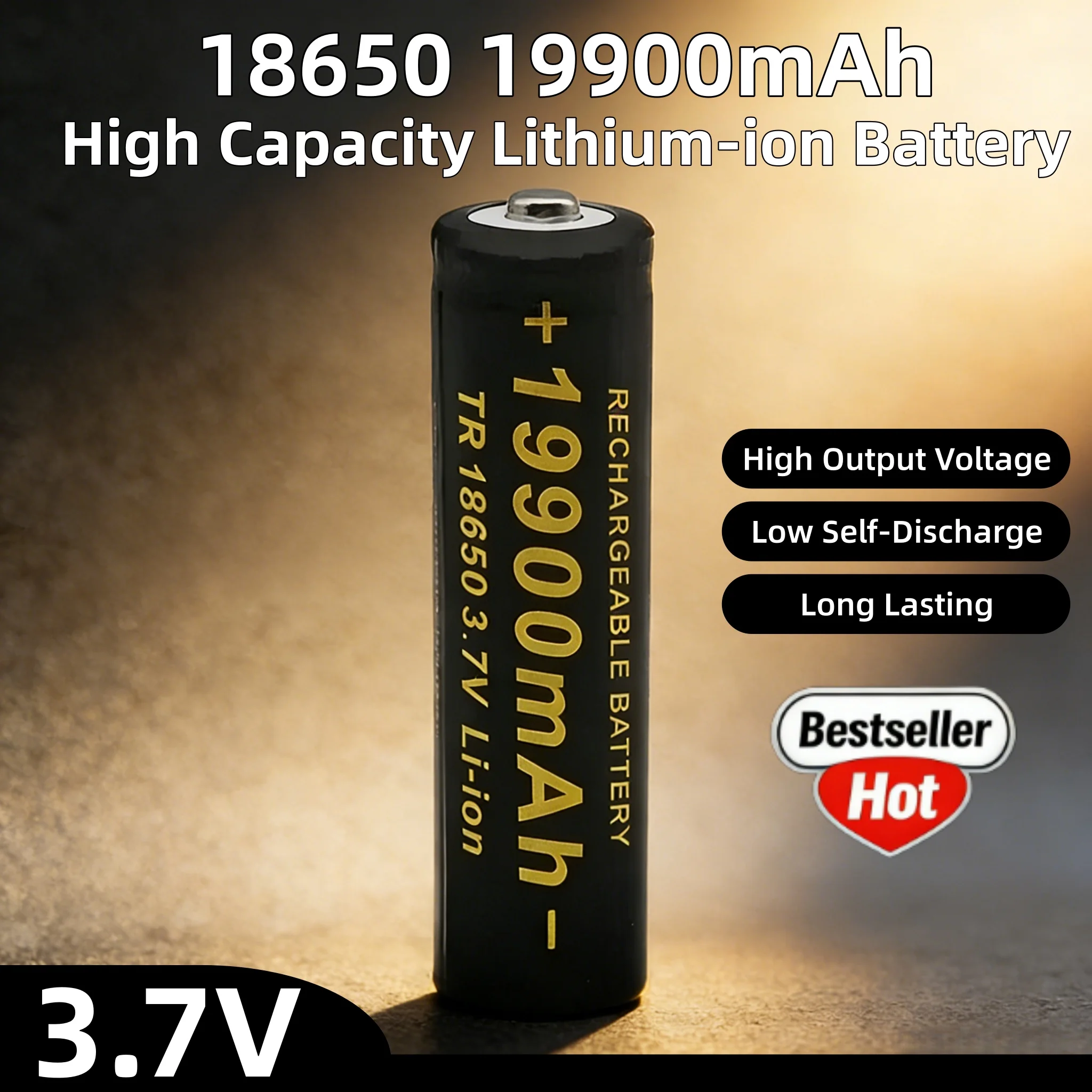 

18650 3.7V 19900mAh High Capacity Lithium-ion Battery, 100% New, for Flashlights, Power Banks, Alarm Clocks