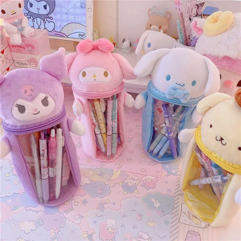 2024 Kuromi Cinnamoroll Plush Pencil Case My Melody Pompom Purin Cartoon Plush Doll Anime Pen Holder Box Toys For Girls Gift