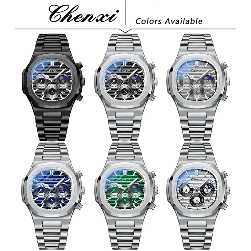 CHENXI Men's Business Watches Fashion Original Waterproof Luminous Calendar Clock Luxury Quality Steel Strip Quartz Wristwatch