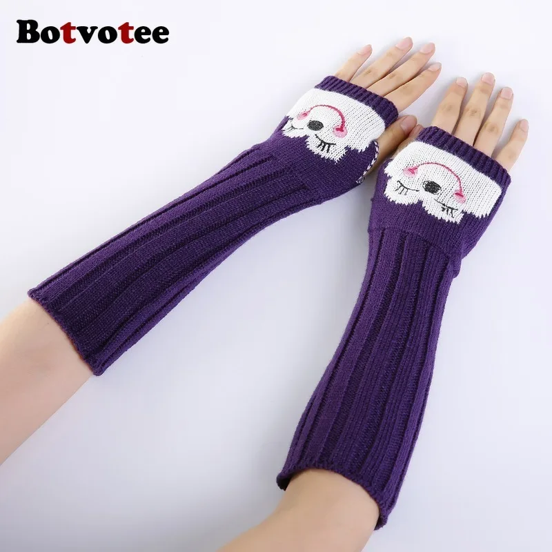 Botvotee أصابع قفازات الأكمام للنساء Y2k اكسسوارات مدفئات للذراع الشتاء التطريز لطيف متماسكة موضة قفازات حر اليدين
