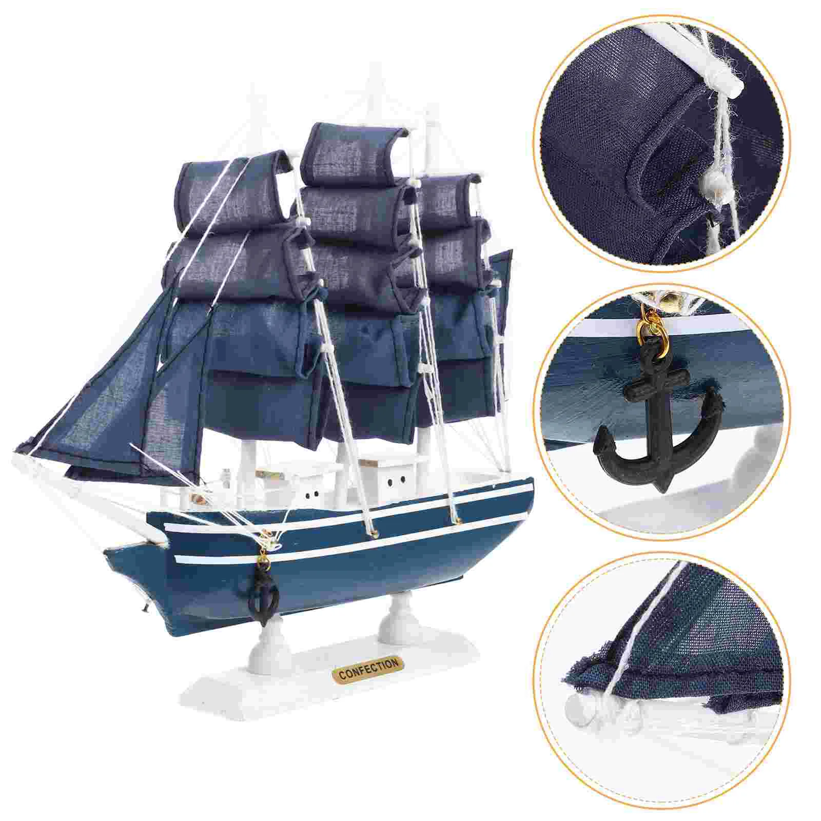 

24cm Sailboat Ornament Wooden Sailing Ship Model Nautical Gift Home Decor Vintage Desktop Retro Pirate Toy