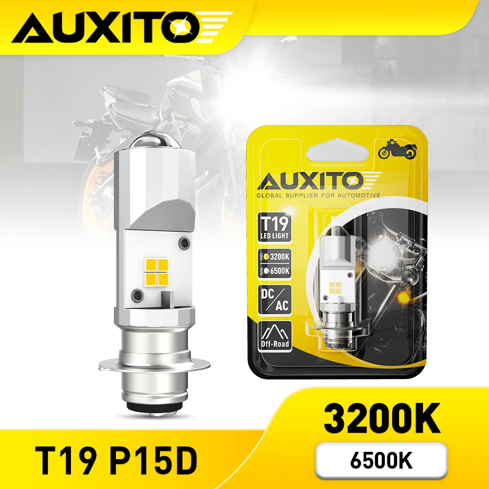 1Pcs AUXITO P15D T19 LED Bulb Motorbike Light 6500K White 3200K Yellow Motorcycle Headlamp High and Low Beam Motorcycle Lamp 12V