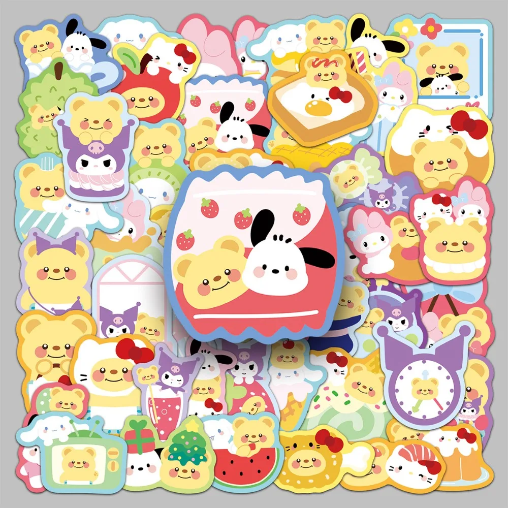 50 قطعة سانريو والدب الزبدي الكرتون لطيف الكتابة على الجدران ملصقات الأطفال DIY لعبة الديكور الشارات هدايا عيد الميلاد