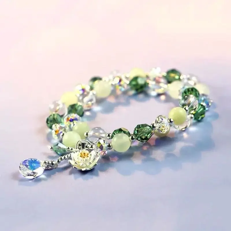 

Double Circle Crystal Green High-end Bracelet New Chinese Beaded HandString Women's Ins Fresh Mori Pure Desire Style Accessories