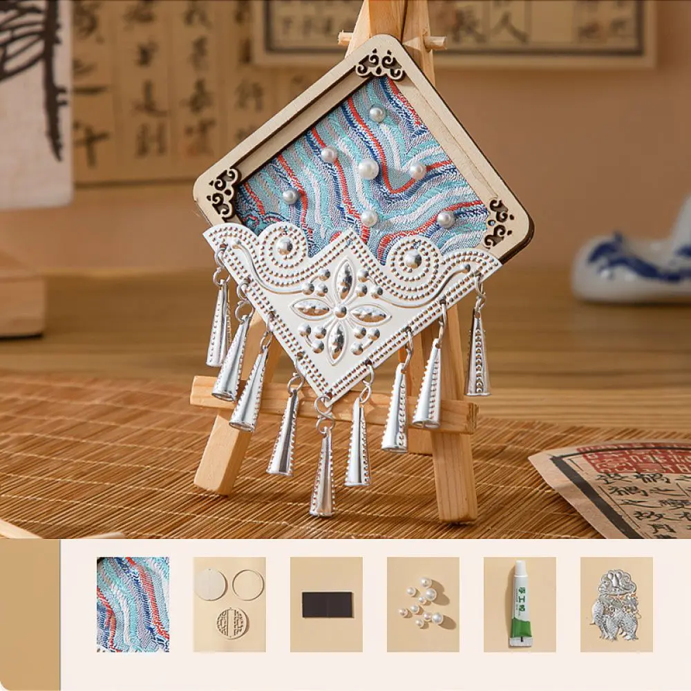 Miao Silver Pearl Fridge Sticker DIY Making Kit Song Brocade Traditional Pendant Decorative Craft For Birthday Gift