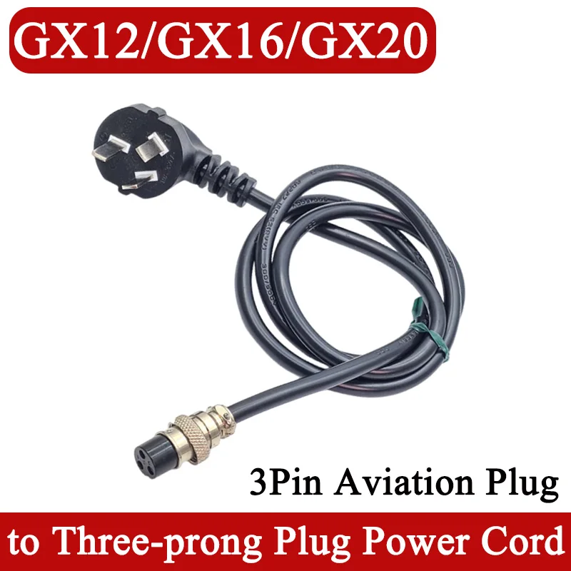 GX12/GX16/GX20 Female to Three-prong Plug Power Cord Soldered 3Pin Aviation Plug to Three-prong Connector with Wire 20cm-5m