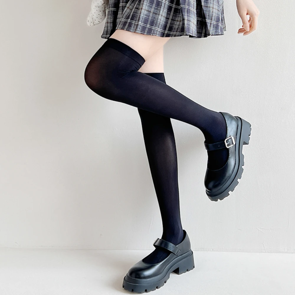 Women Stockings Solid Color Black White Long Socks Thigh High Stockings Japanese Style Knee High Socks Thigh High Socks Stocking