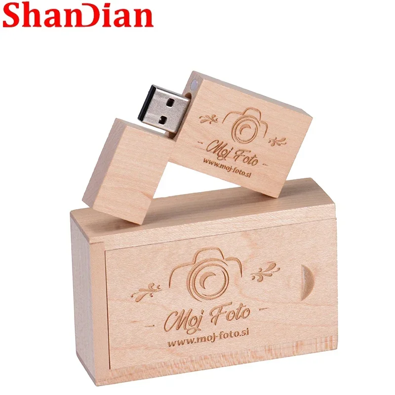 Gratis Aangepast Logo 64GB DOOS + USB Huwelijkscadeau 32GB Pen Drives Fotografie Studio 16GB Flash Drive Memory Stick Houten 8GB U Disk