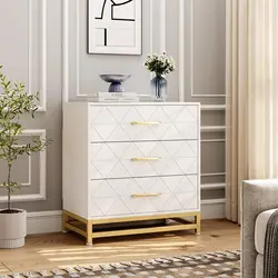 Dresser for Bedroom with 3 Drawe Modern Dressers Chest of Drawers with Wide Drawers Metal Handles Wood Dressers for Living Room