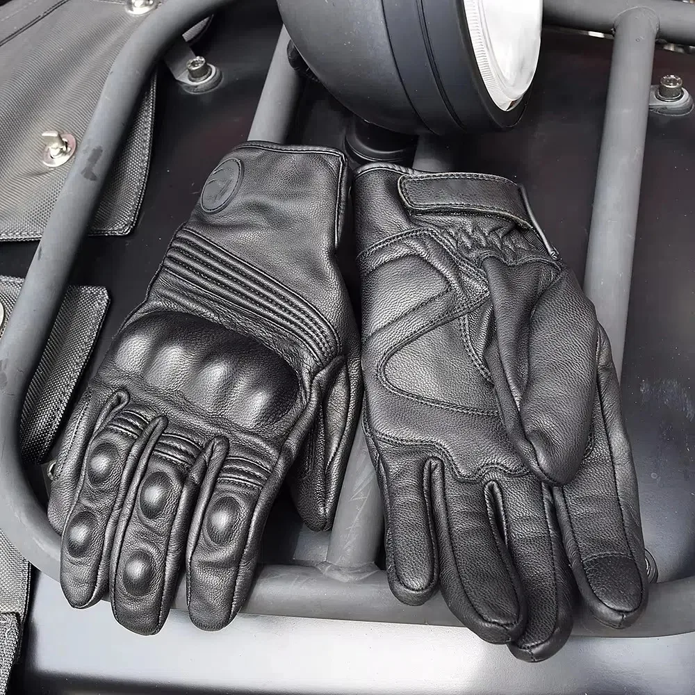 New Vintage Leather Gloves Wear-resistant Touch Screen Men Motorcycle Gloves Anti-slip Winter Warm Cycling Gloves for Men Women