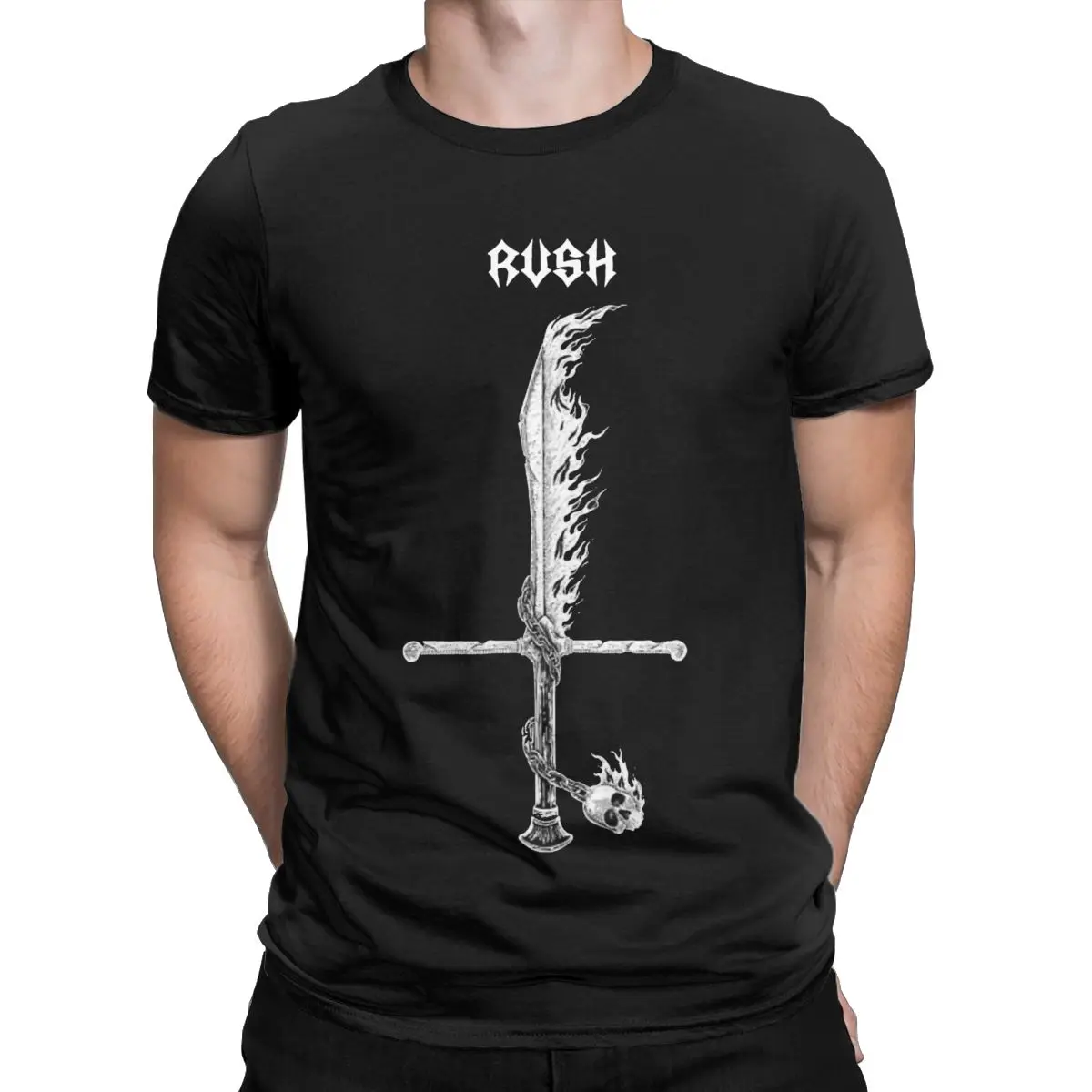 Sword Rush Band T Shirts Men 100% Cotton Funny T-Shirts Round Collar Tees Short Sleeve Tops Graphic